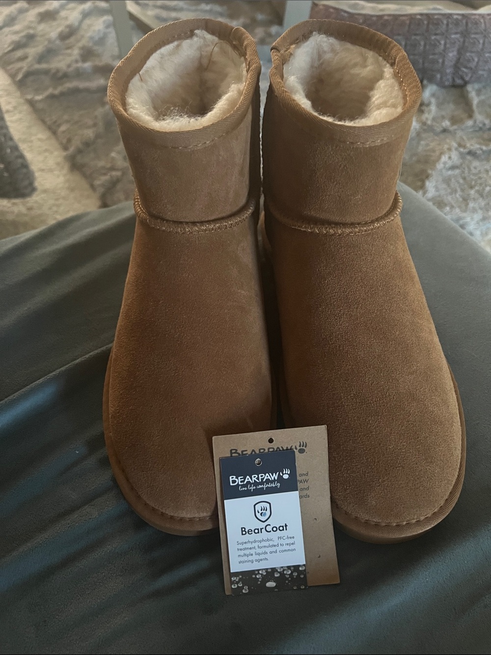 BearPaw Kids Tan Suede Faux Shearling-Lined Booties